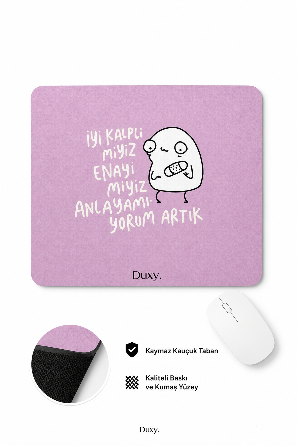 Eğlenceli Desenli Kauçuk Kaymaz Tabanlı Mouse Pad – 22x18 cm - Yumuşak Kumaş Yüzey