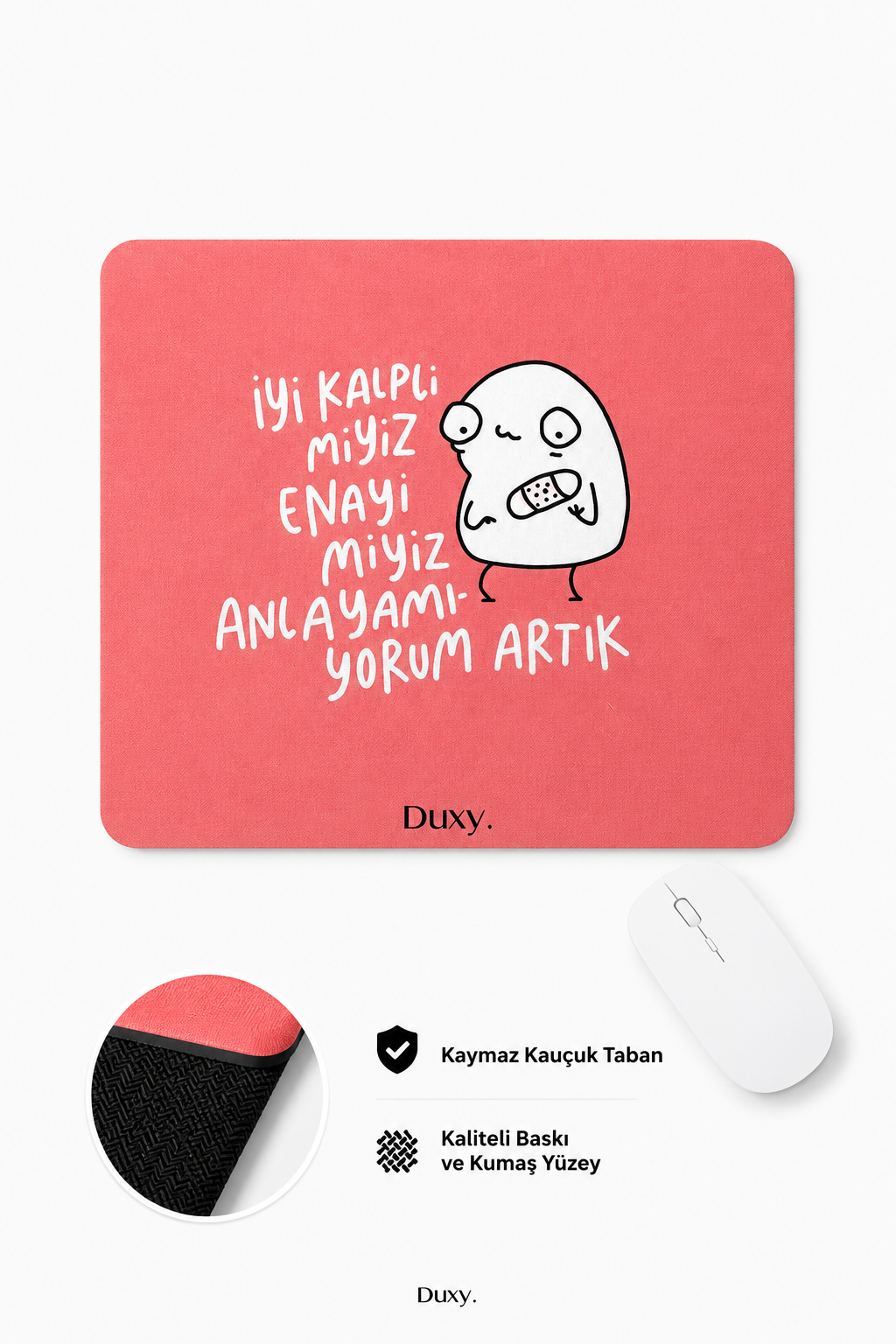 Eğlenceli Desenli Kauçuk Kaymaz Tabanlı Mouse Pad – 22x18 cm - Yumuşak Kumaş Yüzey