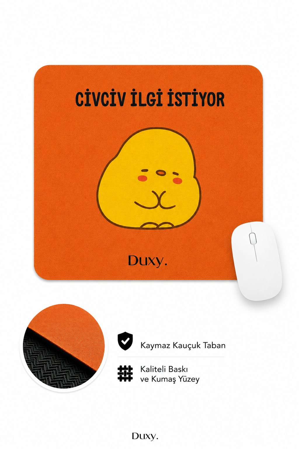 Eğlenceli Desenli Kauçuk Kaymaz Tabanlı Mouse Pad – 22x18 cm - Yumuşak Kumaş Yüzey