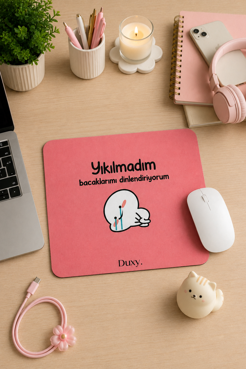 Eğlenceli Desenli Kauçuk Kaymaz Tabanlı Mouse Pad – 22x18 cm - Yumuşak Kumaş Yüzey