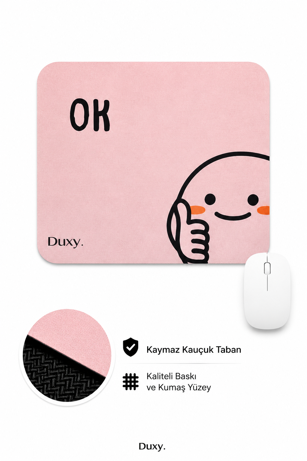 Eğlenceli Desenli Kauçuk Kaymaz Tabanlı Mouse Pad – 22x18 cm - Yumuşak Kumaş Yüzey