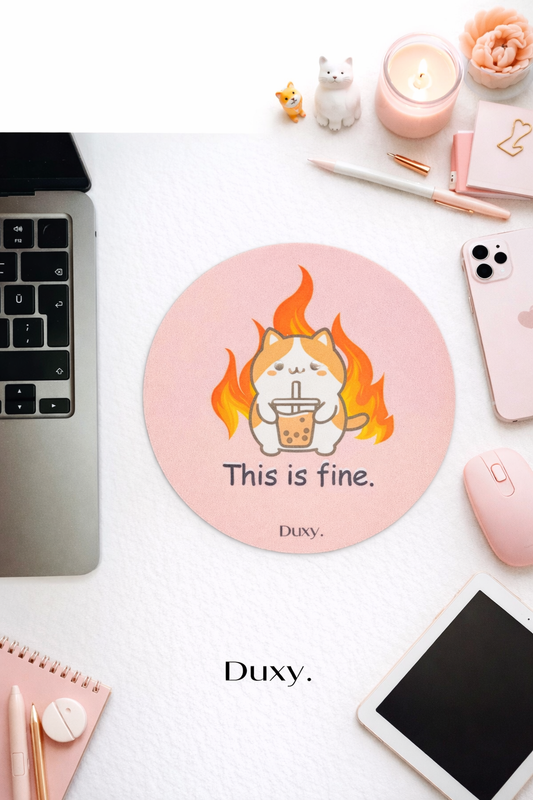 Espirili Kedi Desenli Kauçuk Kaymaz Tabanlı Mouse Pad – 19 cm - Yumuşak Kumaş Yüzey