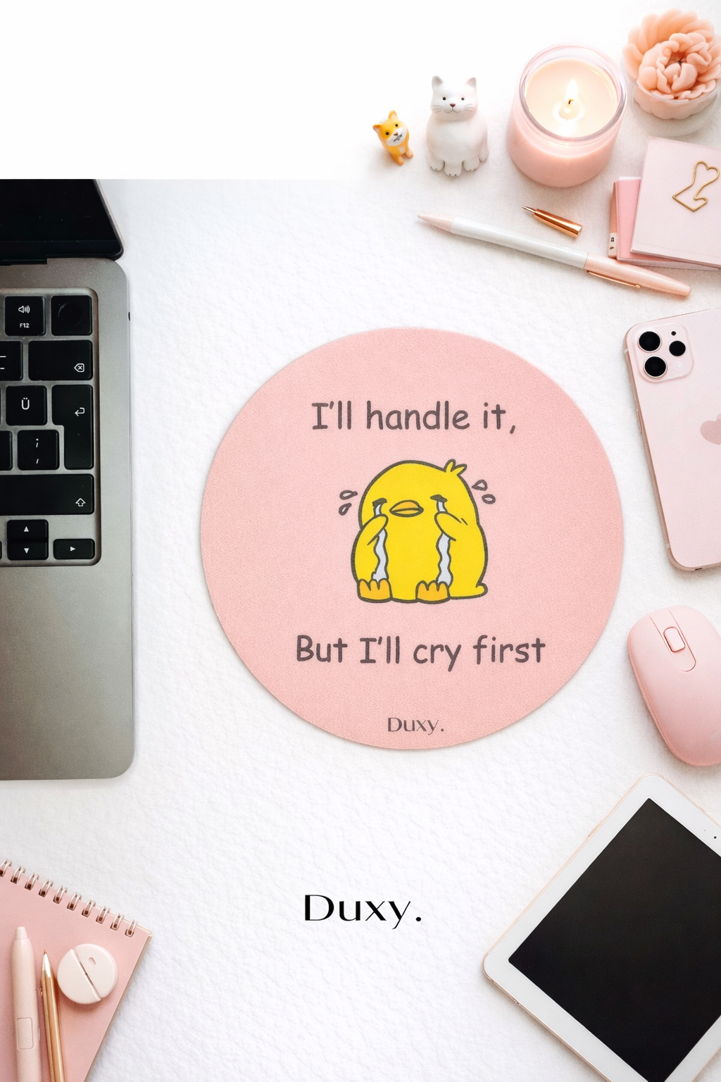 Espirili Civciv Desenli Kauçuk Kaymaz Tabanlı Mouse Pad – 19 cm - Yumuşak Kumaş Yüzey