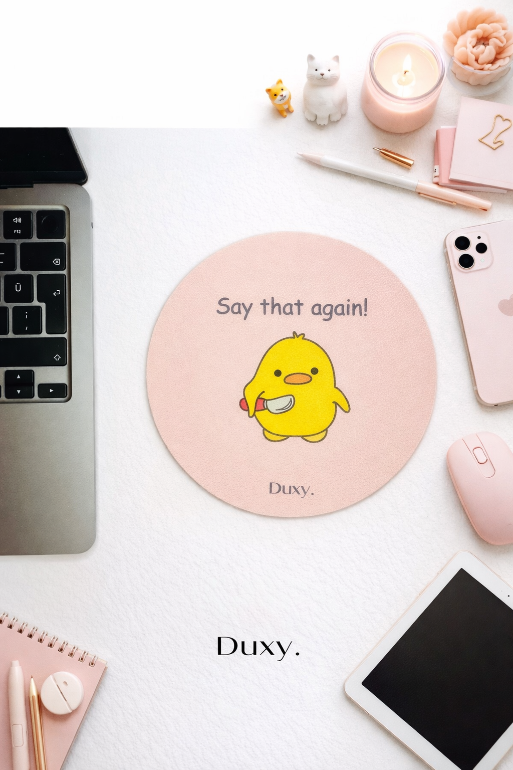 Espirili Civciv Desenli Kauçuk Kaymaz Tabanlı Mouse Pad – 19 cm - Yumuşak Kumaş Yüzey