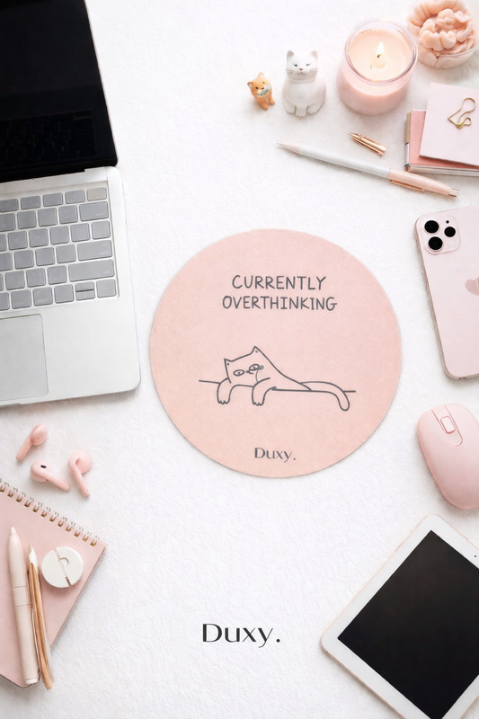 Espirili Kedi Desenli Kauçuk Kaymaz Tabanlı Mouse Pad – 19 cm - Yumuşak Kumaş Yüzey
