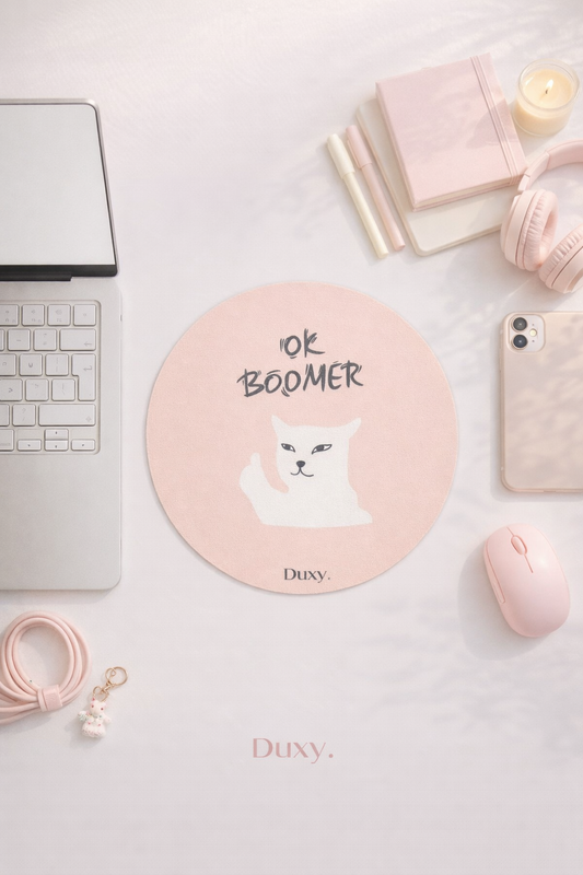 Espirili Kedi Desenli Kauçuk Kaymaz Tabanlı Mouse Pad – 19 cm - Yumuşak Kumaş Yüzey