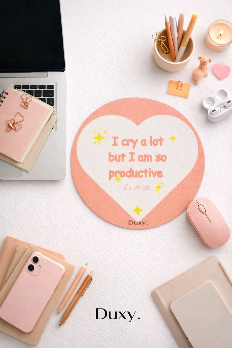 Kalp Desenli Kauçuk Kaymaz Tabanlı Mouse Pad – 19 cm - Yumuşak Kumaş Yüzey
