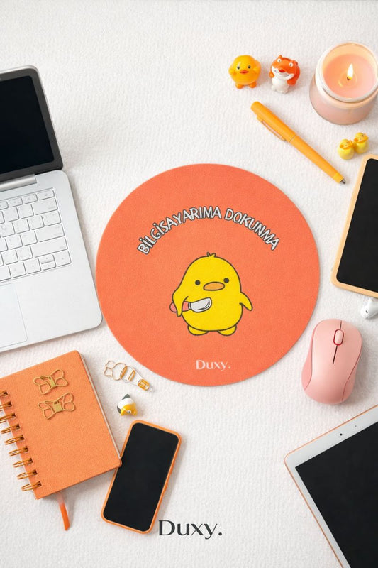 Sevimli Civciv Desenli Kauçuk Kaymaz Tabanlı Mouse Pad – 19 cm - Yumuşak Kumaş Yüzey