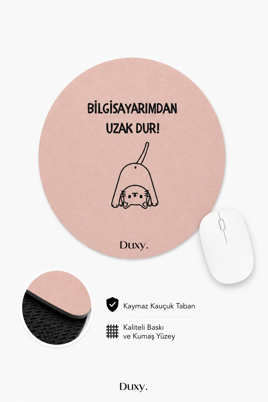 Eğlenceli Desenli Kauçuk Kaymaz Tabanlı Mouse Pad – 19 cm - Yumuşak Kumaş Yüzey