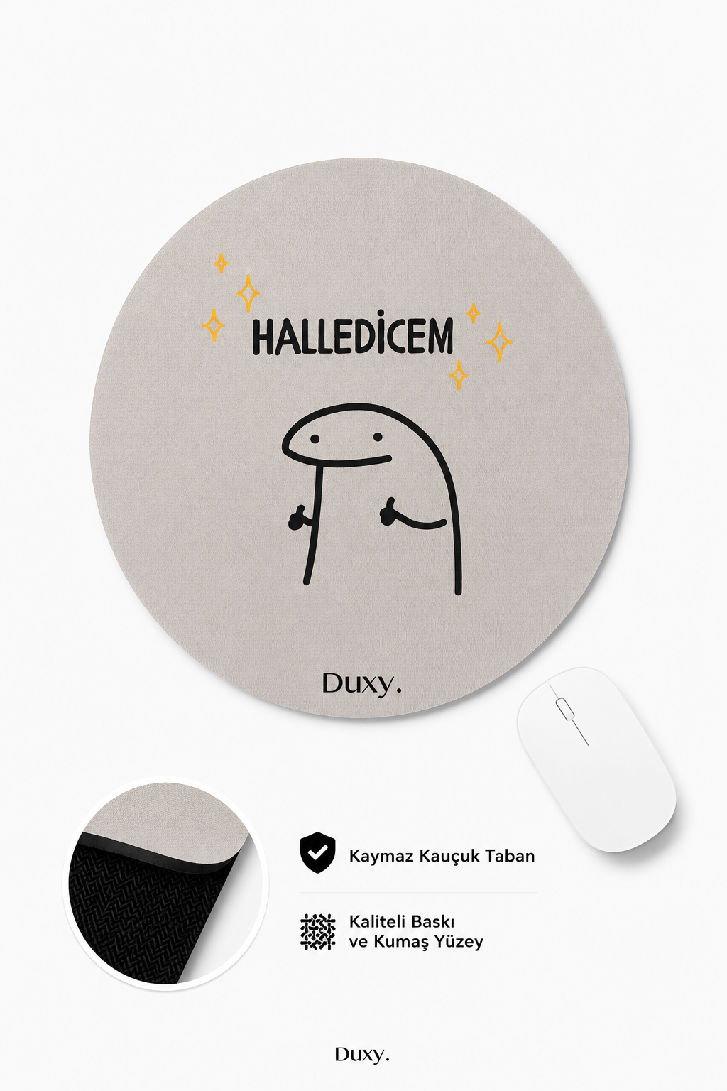 Eğlenceli Desenli Kauçuk Kaymaz Tabanlı Mouse Pad – 19 cm - Yumuşak Kumaş Yüzey