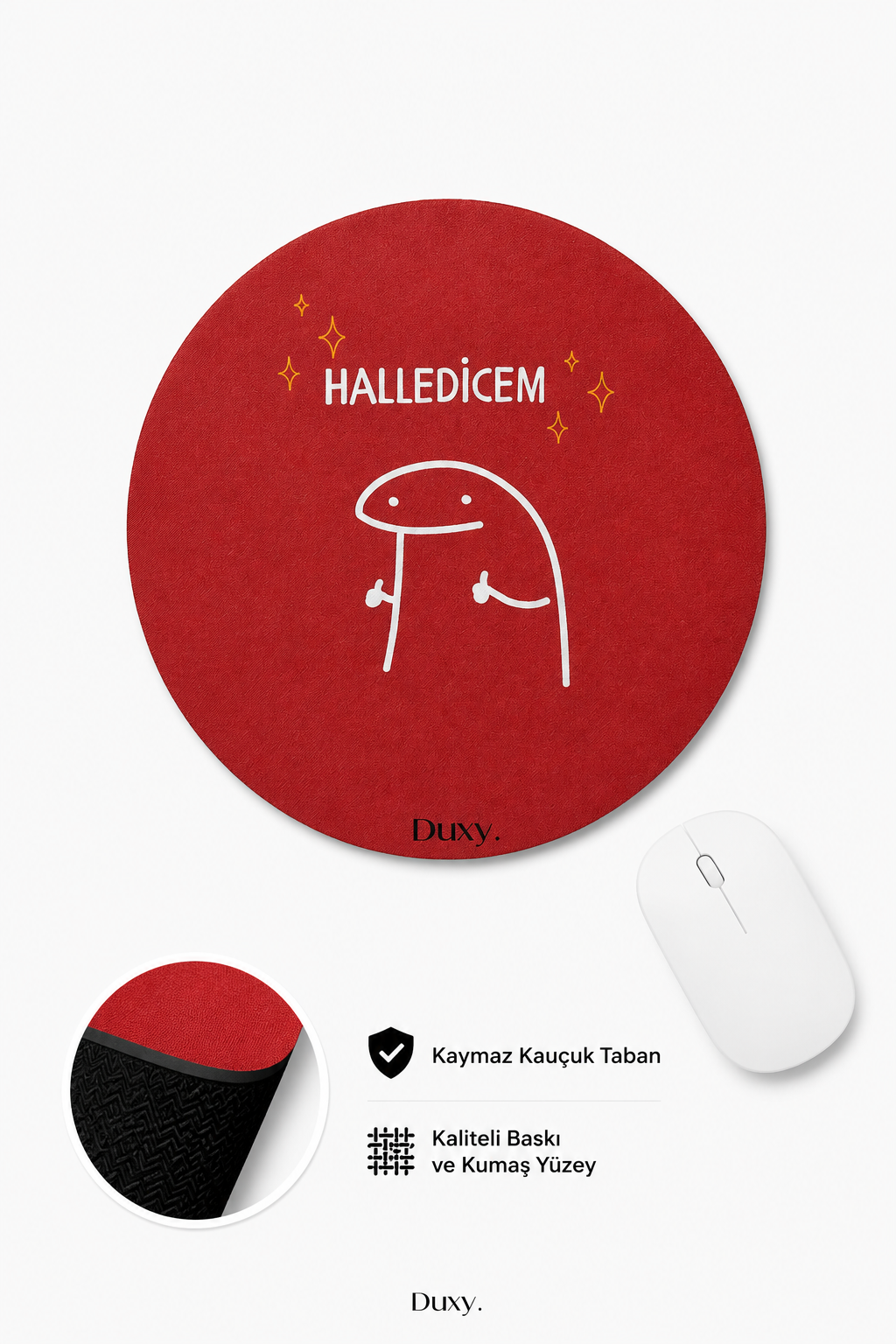 Eğlenceli Desenli Kauçuk Kaymaz Tabanlı Mouse Pad – 19 cm - Yumuşak Kumaş Yüzey