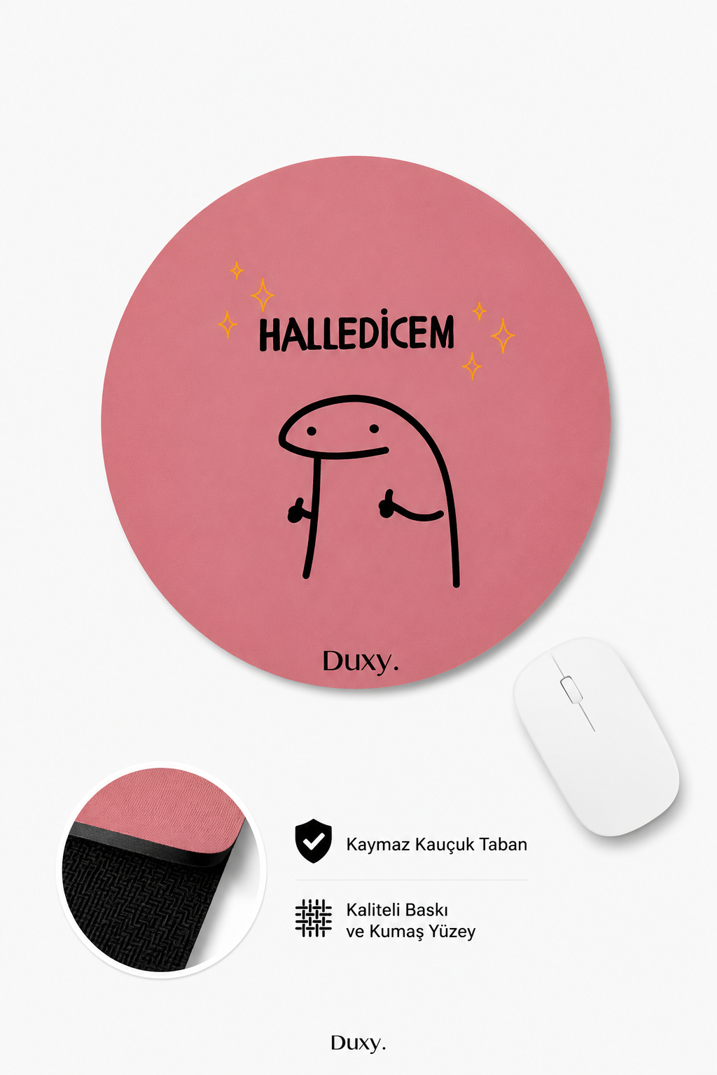 Eğlenceli Desenli Kauçuk Kaymaz Tabanlı Mouse Pad – 19 cm - Yumuşak Kumaş Yüzey