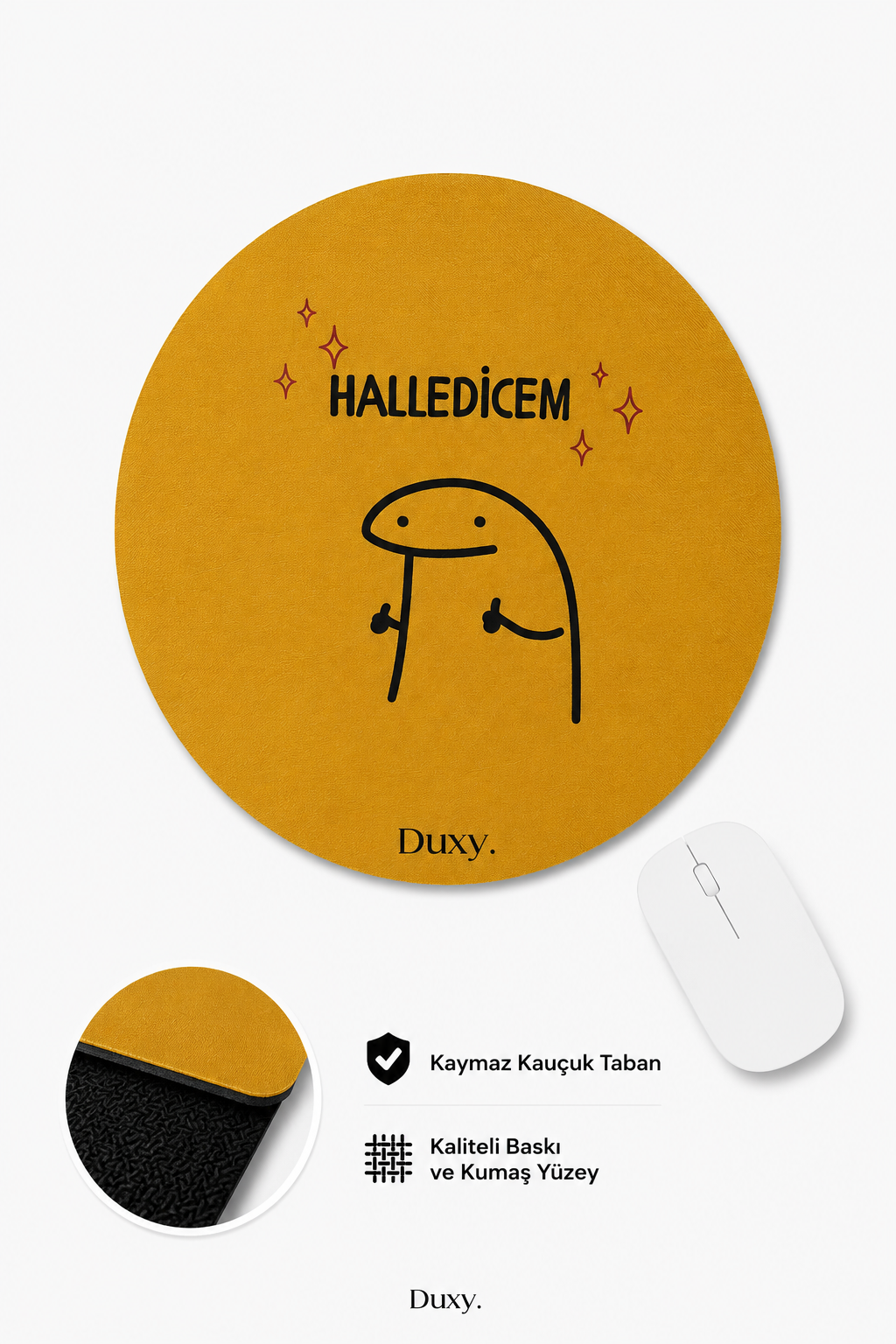Eğlenceli Desenli Kauçuk Kaymaz Tabanlı Mouse Pad – 19 cm - Yumuşak Kumaş Yüzey