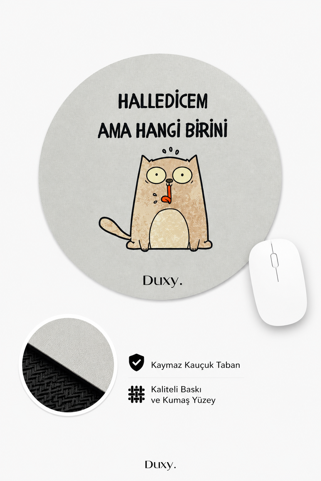 Eğlenceli Desenli Kauçuk Kaymaz Tabanlı Mouse Pad – 19 cm - Yumuşak Kumaş Yüzey
