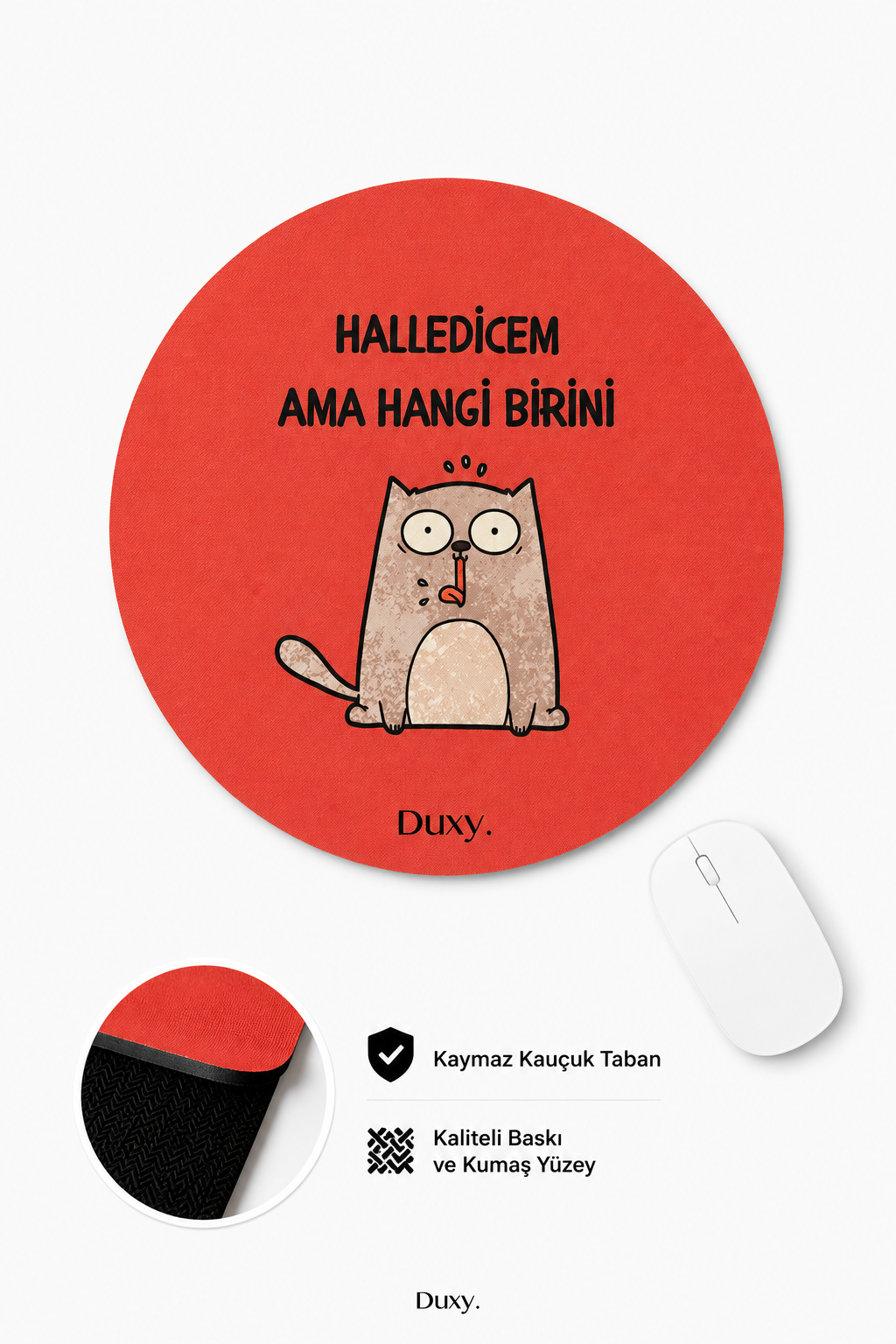 Eğlenceli Desenli Kauçuk Kaymaz Tabanlı Mouse Pad – 19 cm - Yumuşak Kumaş Yüzey