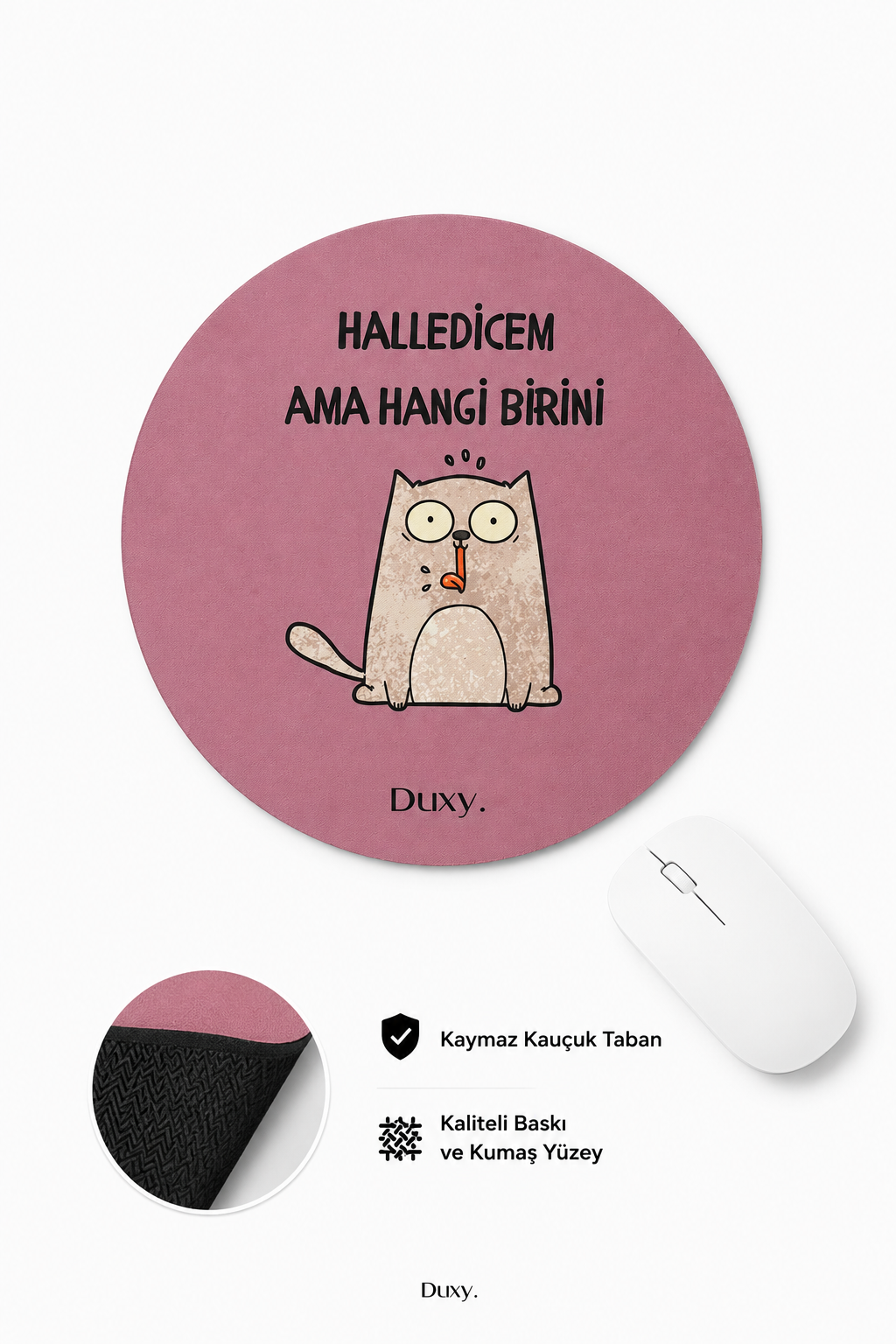 Eğlenceli Desenli Kauçuk Kaymaz Tabanlı Mouse Pad – 19 cm - Yumuşak Kumaş Yüzey
