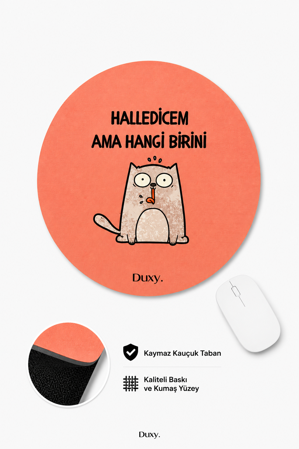 Eğlenceli Desenli Kauçuk Kaymaz Tabanlı Mouse Pad – 19 cm - Yumuşak Kumaş Yüzey