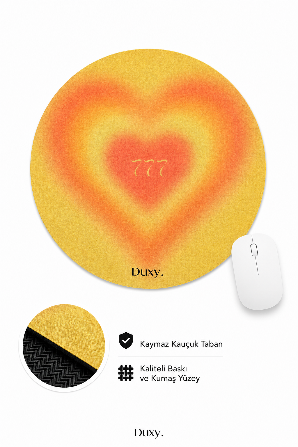 777 Manifest Desenli Kauçuk Kaymaz Tabanlı Mouse Pad – 19 cm - Yumuşak Kumaş Yüzey